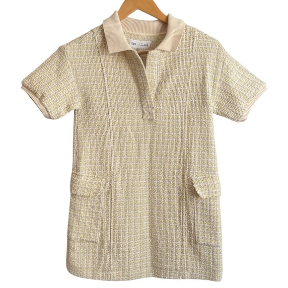 Zara Yellow Tweed Mini Dress Girls 9 Short Sleeve Polo New With Tags Preppy - Picture 5 of 10